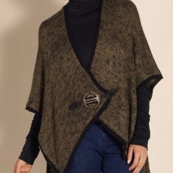 Soft Surroundings 24253 Mei Ling Brown & Black Sweater Cape Poncho One Size - Picture 3 of 5